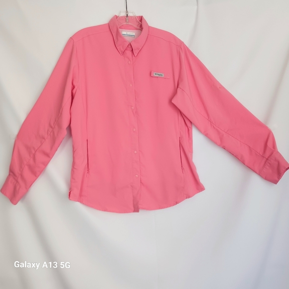 Columbia Women's Pink Vented Long Sleeve Button Down Fishing Shirt Sz L - Picture 2 of 13